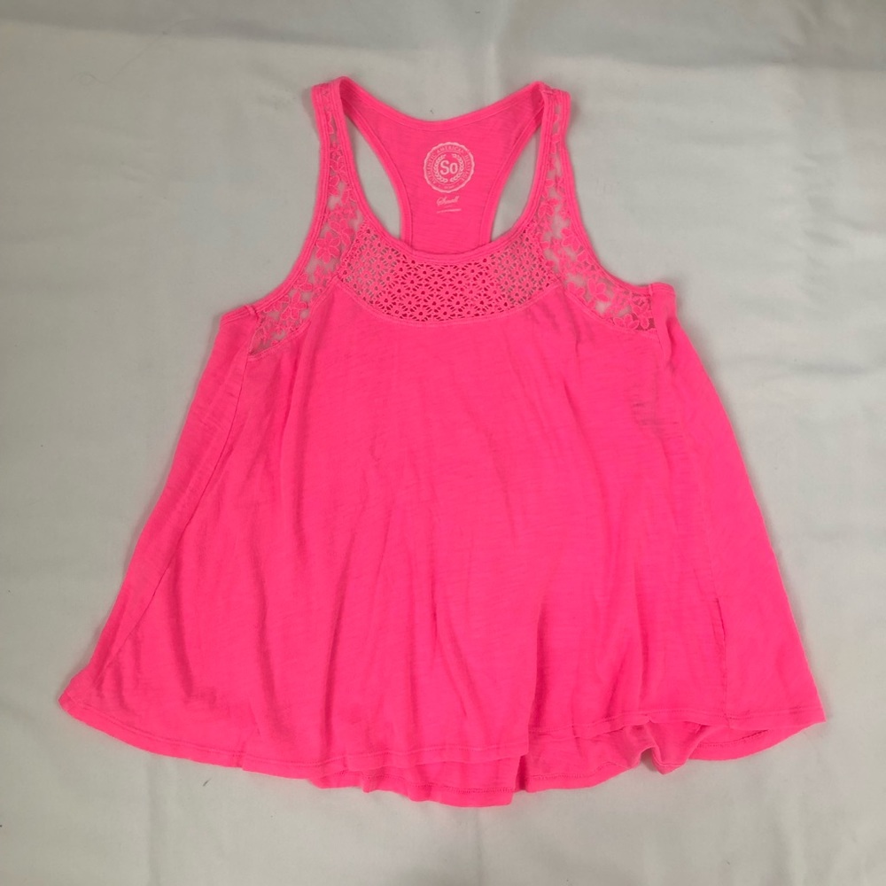 Neon Pink Crochet and Lace Racerback Blouse Tank
